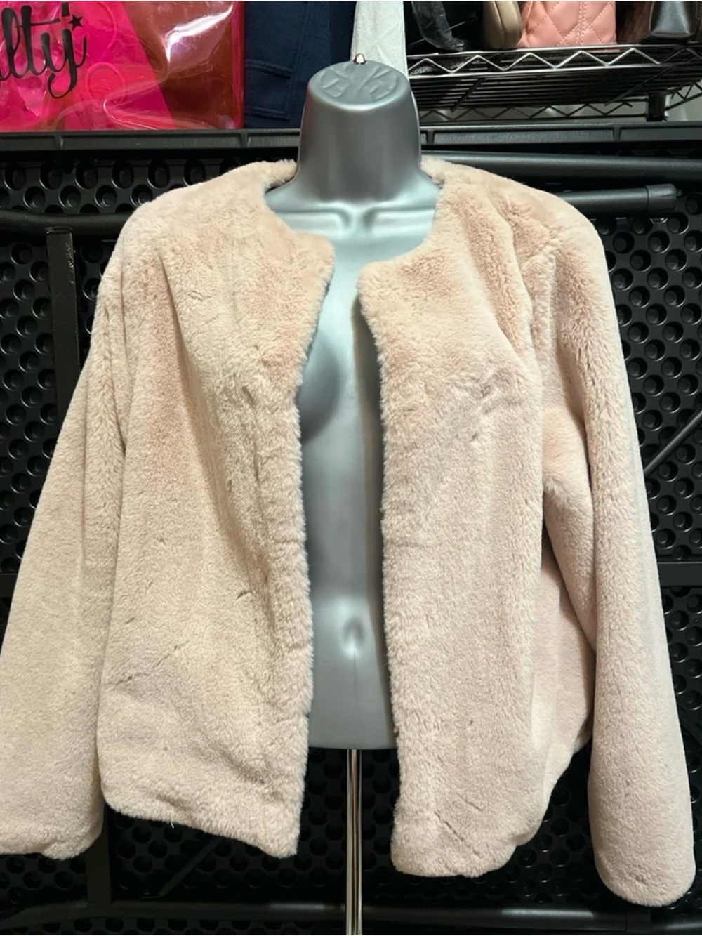 Divided by H&M Plush Open-Front Teddy Jacket in Blush Pink